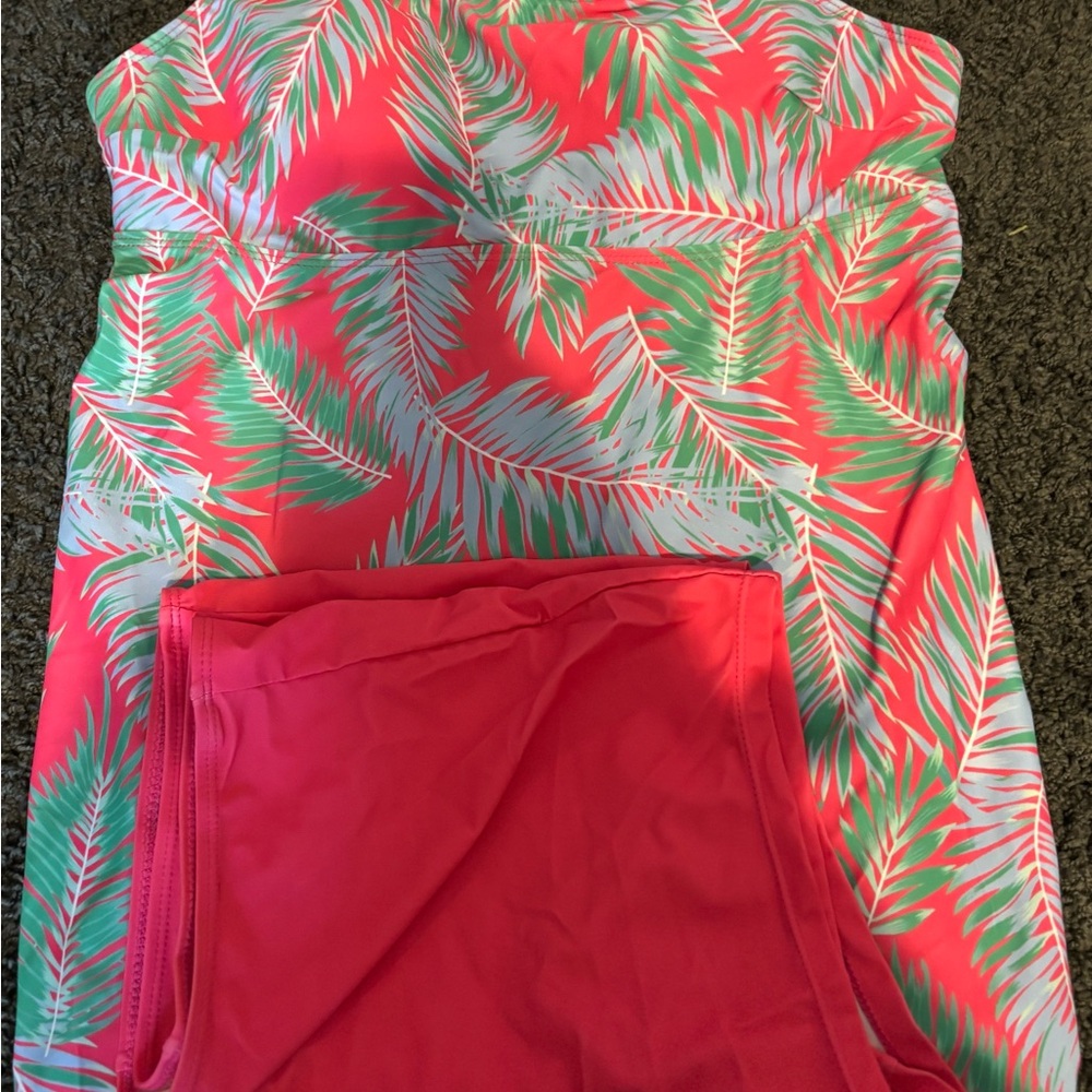 Tropical Leaf Print Tankini Set